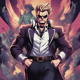 A high-quality digital art image portraying Nietzsche's 'Ubermensch' in the unique style of Jojo's Bizarre Adventure manga series