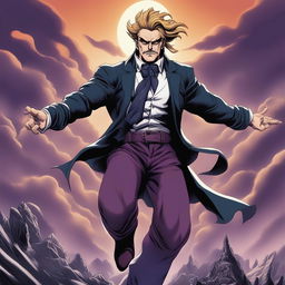 A high-quality digital art image portraying Nietzsche's 'Ubermensch' in the unique style of Jojo's Bizarre Adventure manga series