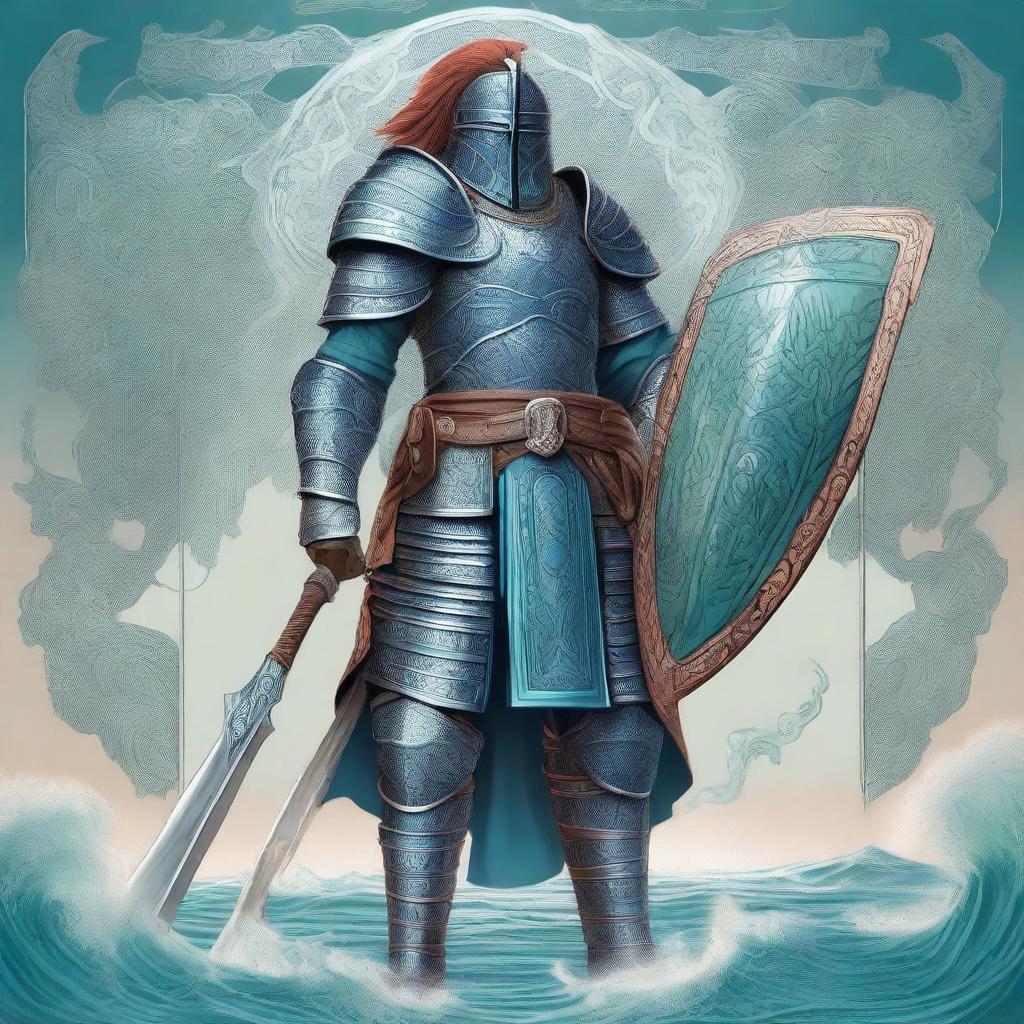 This is a top quality digital art piece illustrating a tall warrior dressed in blue plate mail