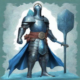 This is a top quality digital art piece illustrating a tall warrior dressed in blue plate mail