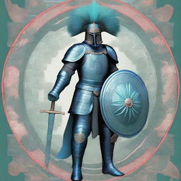 This digital art piece of highest quality showcases a tall warrior in blue plate mail