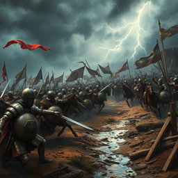 A dynamic and intense scene depicting an ancient war that took place around 1000 years ago