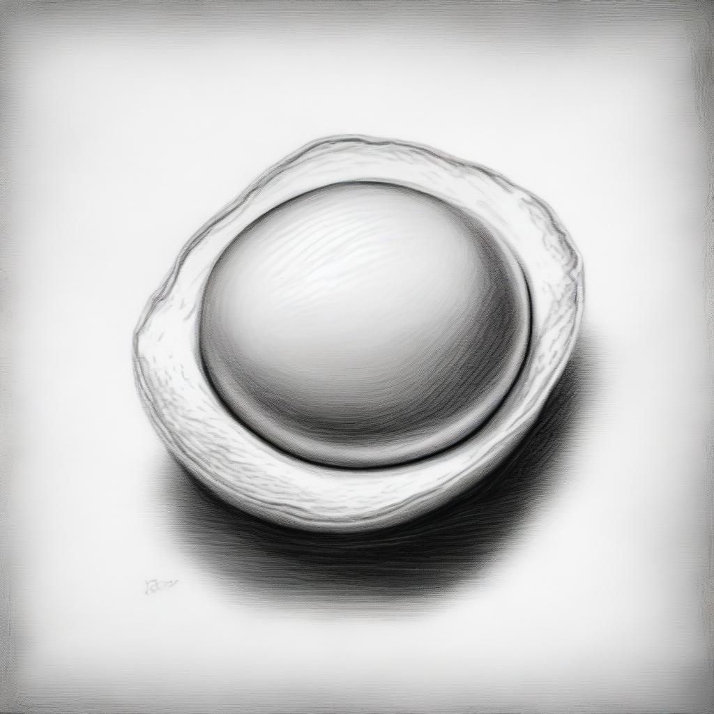 This image is a black and white pencil drawing that beautifully depicts a fried egg