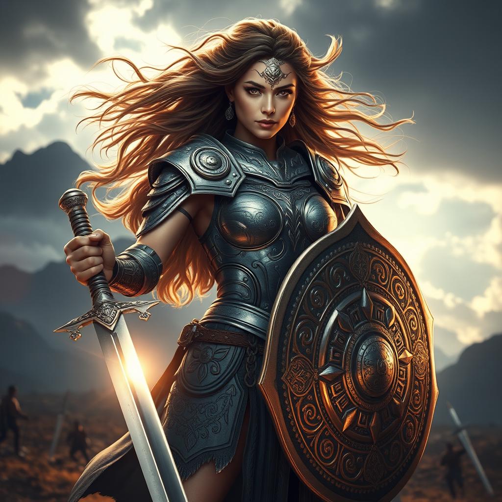 An ethereal and powerful depiction of Gordafarid, a stunningly beautiful warrior woman from Persian mythology