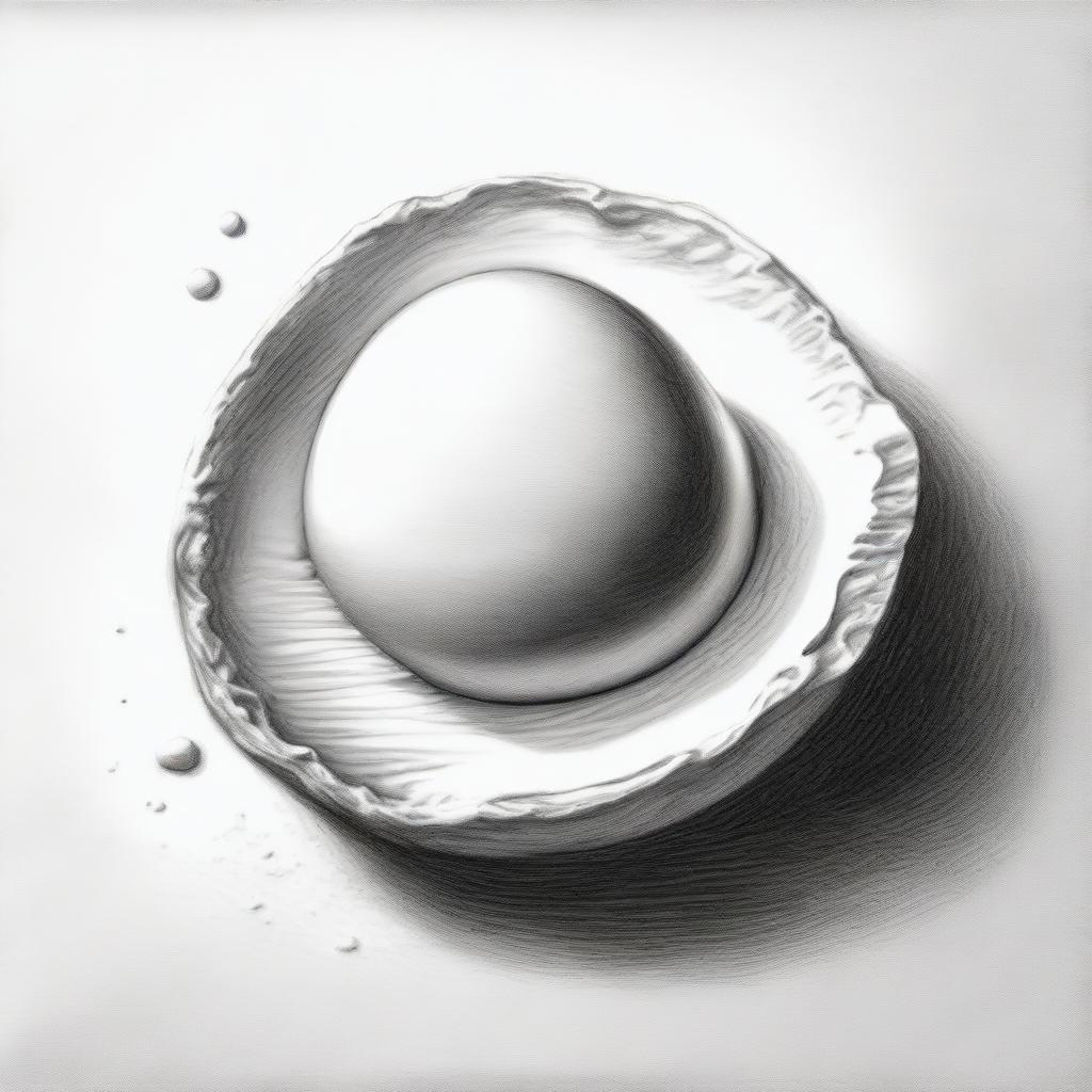 This image is a black and white pencil drawing that beautifully depicts a fried egg