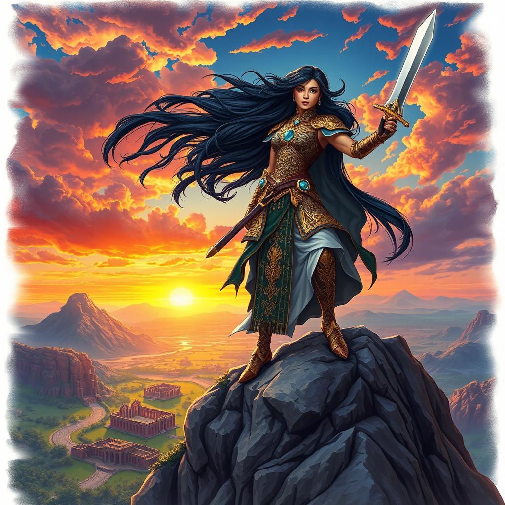 A stunning depiction of Gordafarid, the legendary warrior princess from Persian mythology, embodying strength and beauty