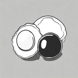 A high-quality black and white illustration showcasing a pair of fried eggs