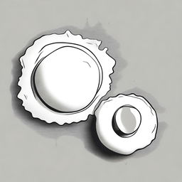 A high-quality black and white illustration showcasing a pair of fried eggs