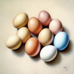 A high-quality coloured pencil drawing featuring eggs as the main subject