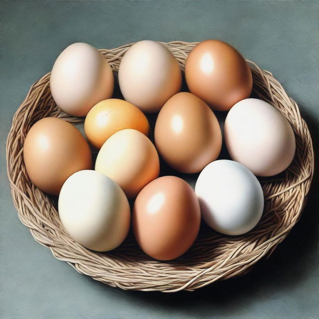 A high-quality coloured pencil drawing featuring eggs as the main subject