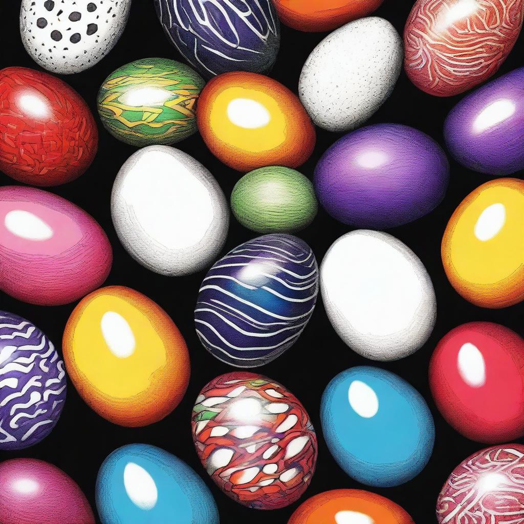 A vibrant, high-quality Sharpie drawing featuring eggs as the central focus