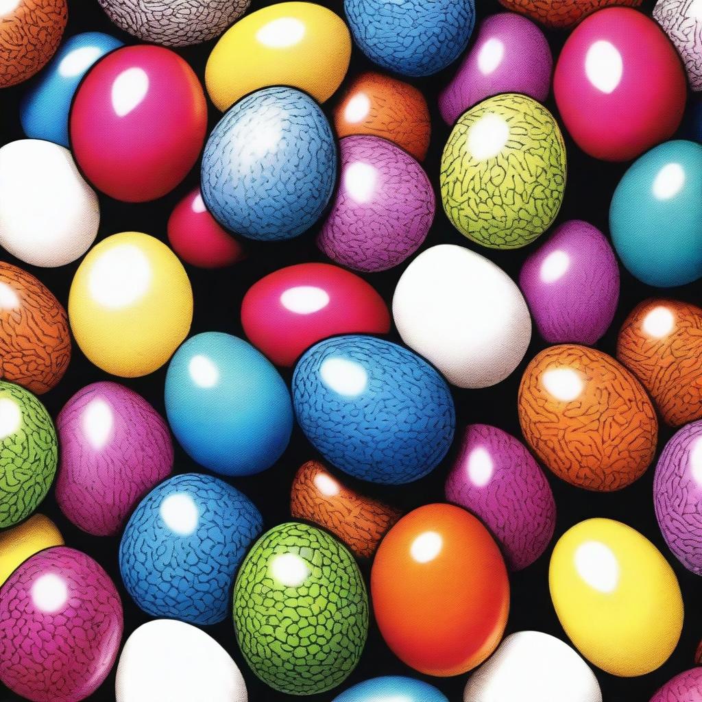 A vibrant, high-quality Sharpie drawing featuring eggs as the central focus