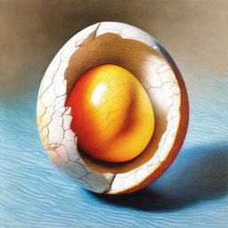 A high-quality coloured pencil drawing of a cracked egg