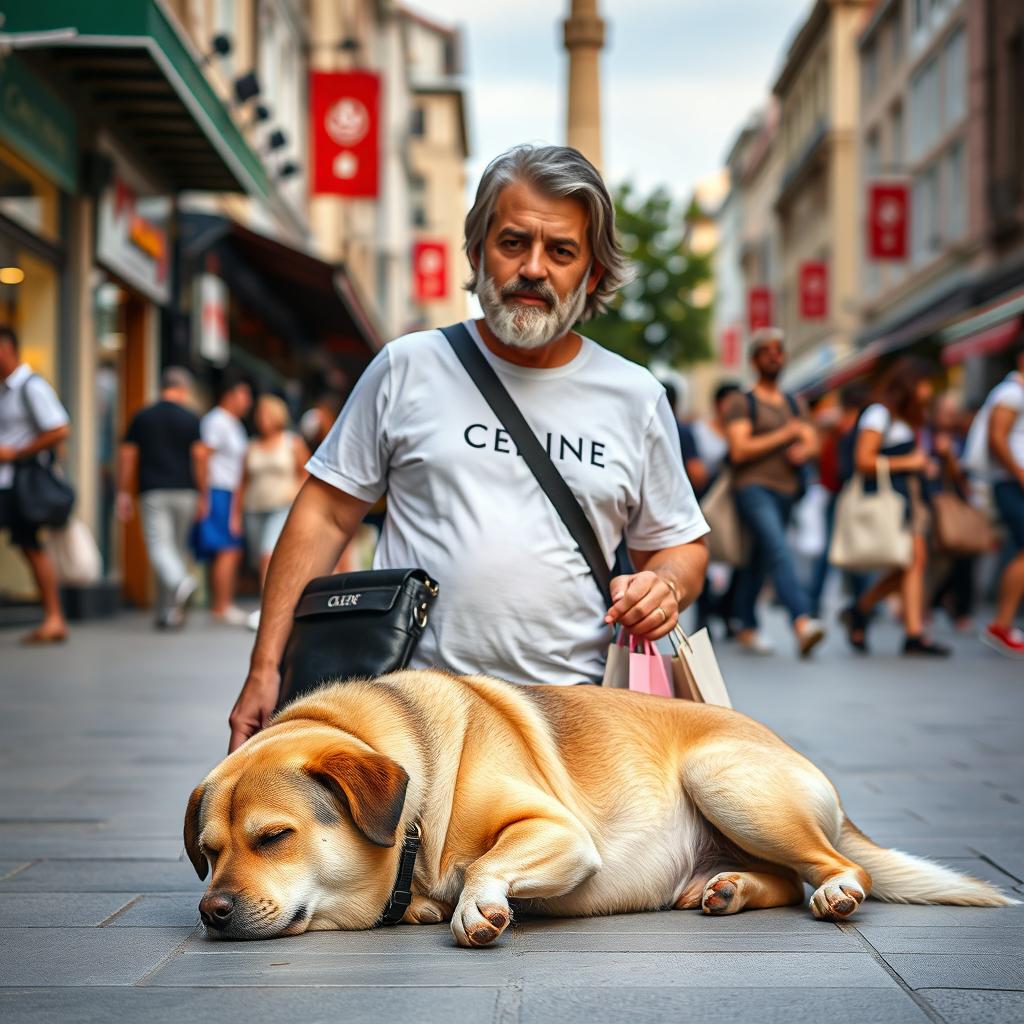 A peaceful scene in Taksim Square, Turkey, featuring a sleeping dog on the ground