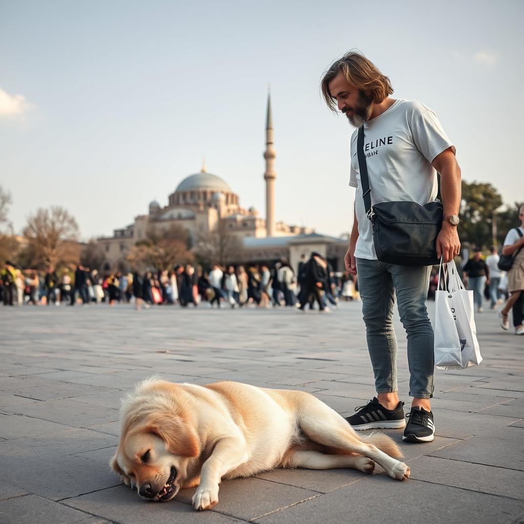 A dog lying on the ground in Taksim Square, Turkey