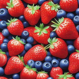 This is an exquisite coloured pencil drawing of strawberries and blueberries