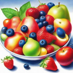 This is a beautifully detailed coloured pencil drawing of a fruit salad