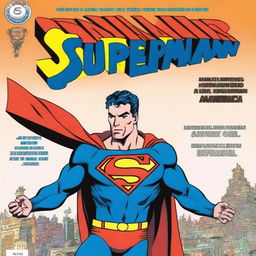 Uma capa de história em quadrinhos de alta qualidade apresenta um garoto vestido de superman em pose heroica