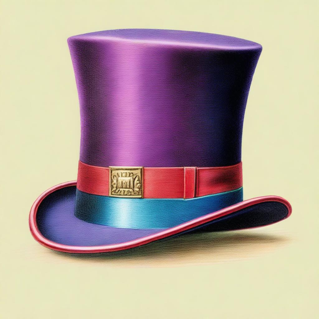 An elegant coloured pencil drawing showcasing a top hat