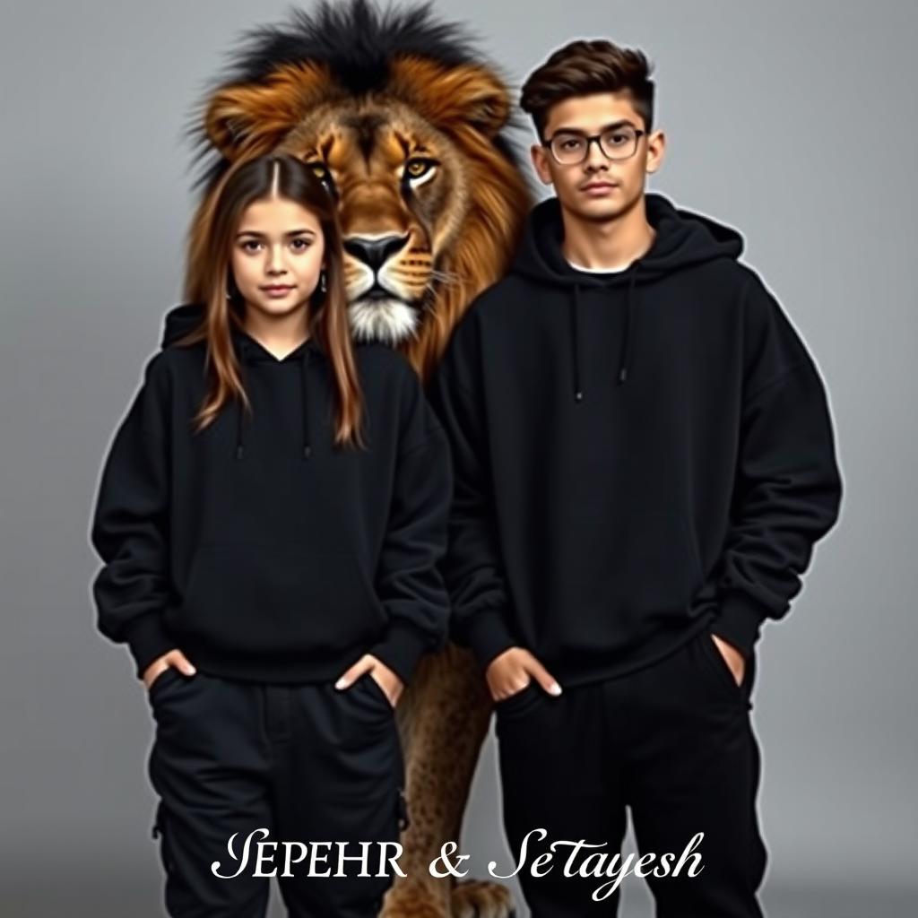 A cool and stylish boy and girl dressed in oversized black streetwear outfits