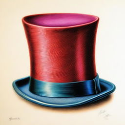 An elegant coloured pencil drawing showcasing a top hat