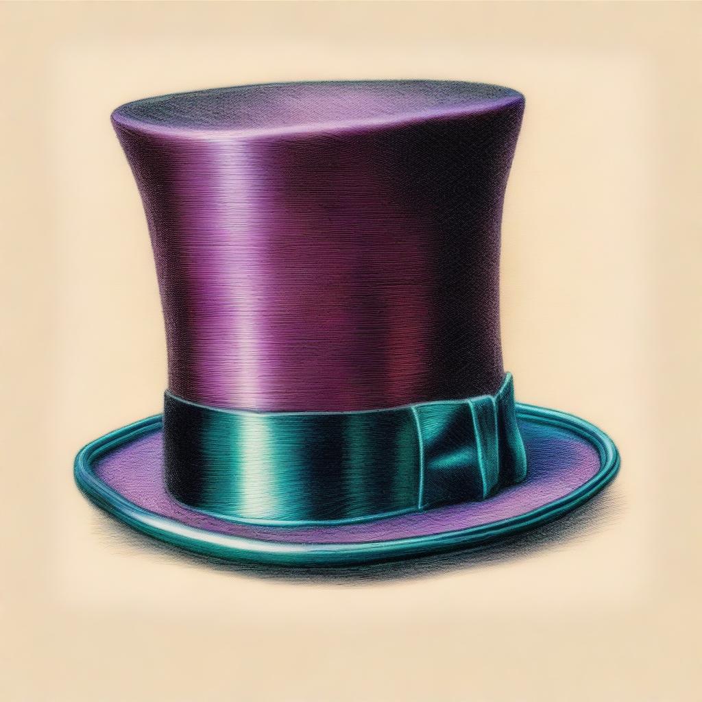 An elegant coloured pencil drawing showcasing a top hat