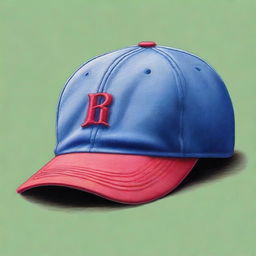 This is a high-quality coloured pencil drawing that depicts a baseball cap