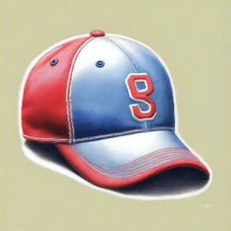 This is a high-quality coloured pencil drawing that depicts a baseball cap