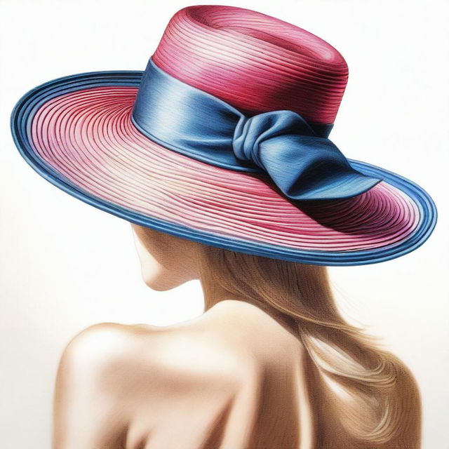 A coloured pencil drawing of a fashionable hat is vividly depicted