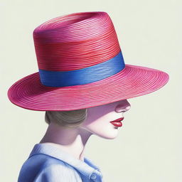 A coloured pencil drawing of a fashionable hat is vividly depicted