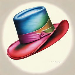 An exquisite coloured pencil drawing of a different fashionable hat