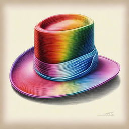 An exquisite coloured pencil drawing of a different fashionable hat