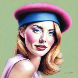 A striking coloured pencil drawing of a beret