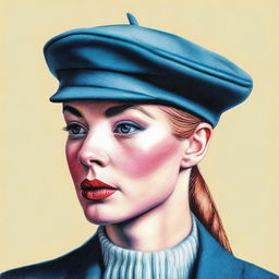 A striking coloured pencil drawing of a beret