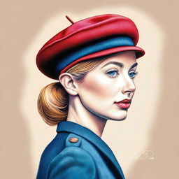 A striking coloured pencil drawing of a beret