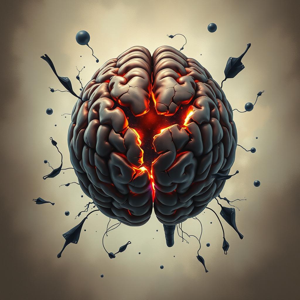 A symbolic representation of a damaged brain, visually expressing the impact of depression