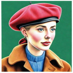 A high-quality coloured pencil drawing of a beret