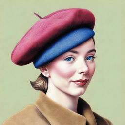 An exquisite coloured pencil drawing featuring a beret without any person