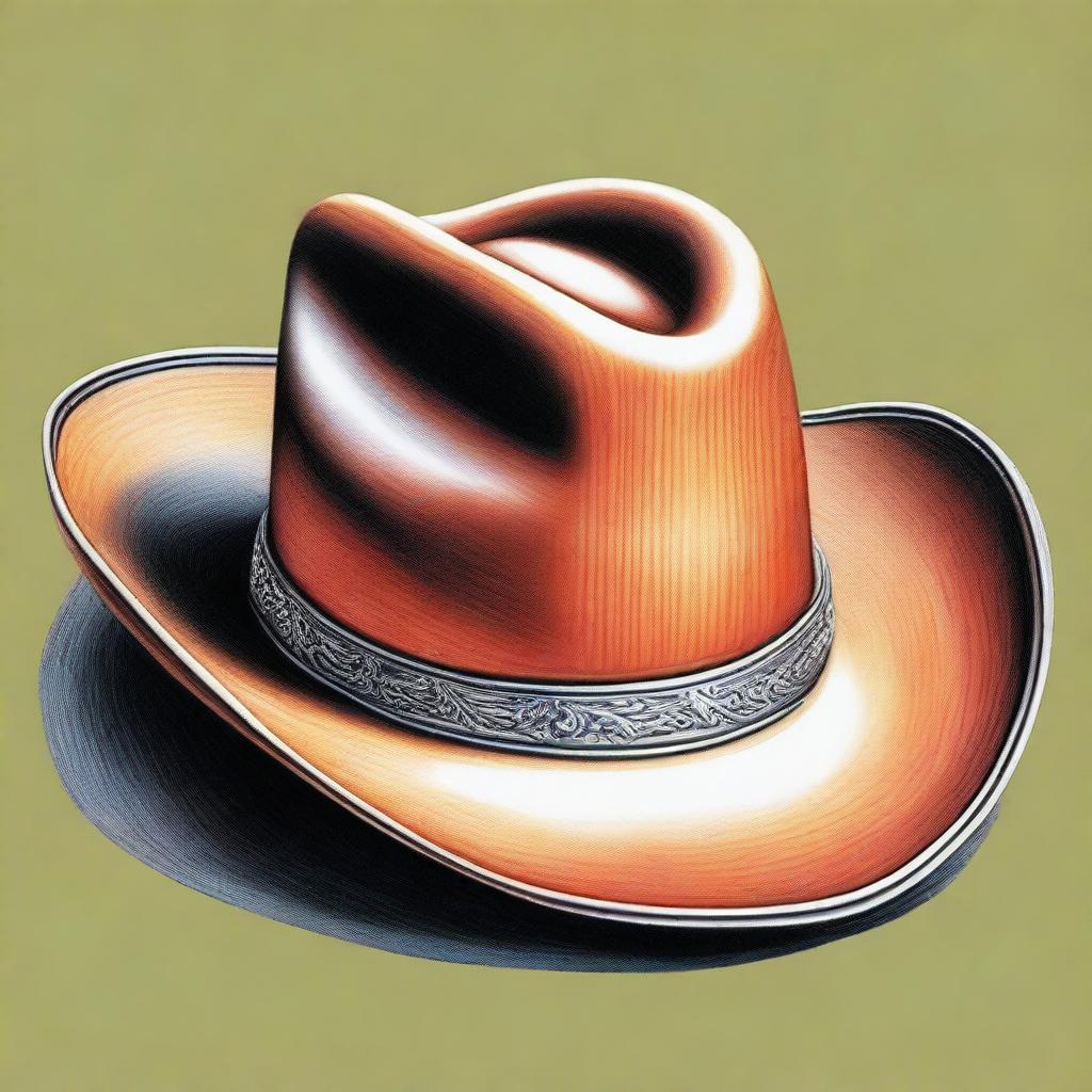 This is a high-quality coloured pencil drawing of a cowboy hat