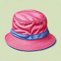 This is a striking, high-quality coloured pencil drawing of a bucket hat