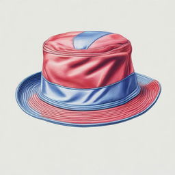 This is a striking, high-quality coloured pencil drawing of a bucket hat