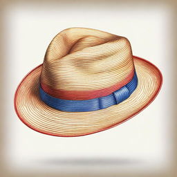 This is a sophisticated, high-quality coloured pencil drawing of a Panama hat