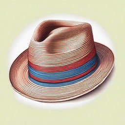 This is a sophisticated, high-quality coloured pencil drawing of a Panama hat