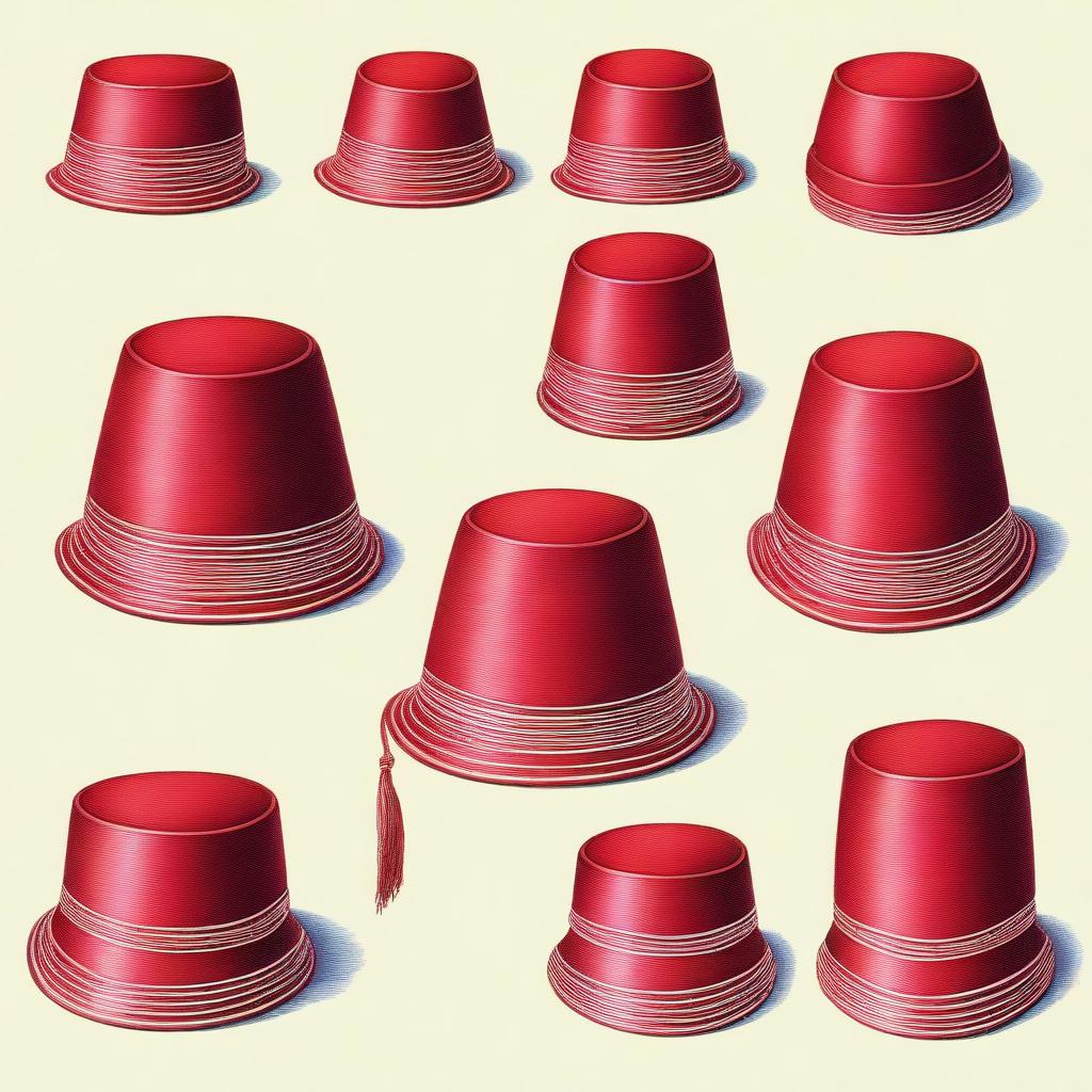 This is a vibrant, high-quality coloured pencil drawing of a fez hat