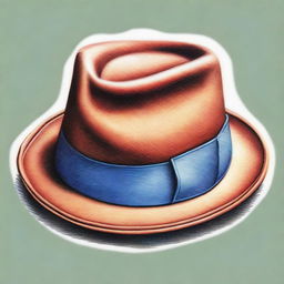 This is a classy, high-quality coloured pencil drawing of a fedora