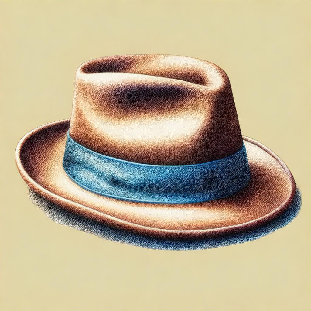 This is a classy, high-quality coloured pencil drawing of a fedora