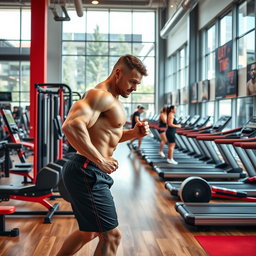A modern, well-equipped gym interior showcasing a variety of fitness equipment such as treadmills, weightlifting machines, and free weights