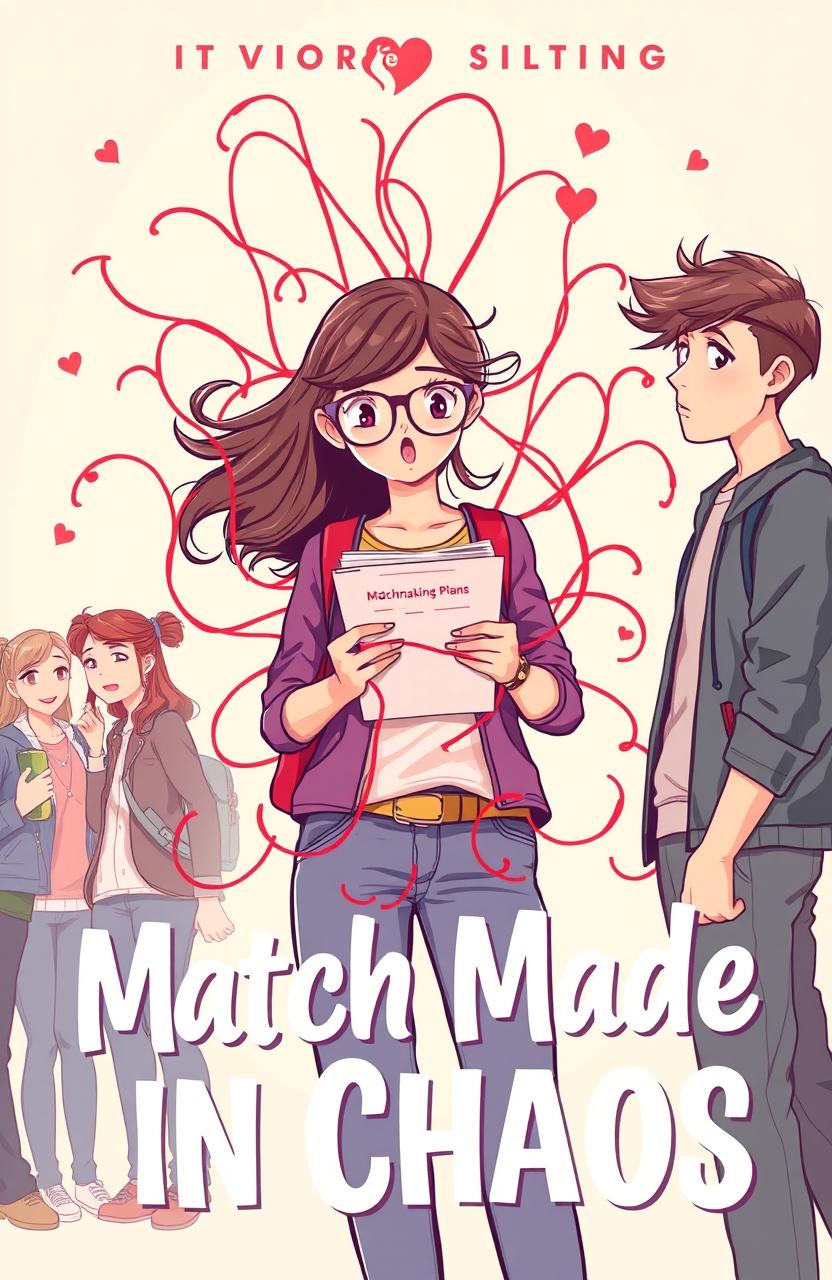 A polished Wattpad-style book cover illustration for 'Match Made in Chaos'