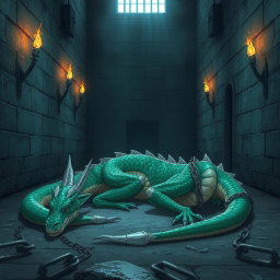 Wounded Anime Dragon in Prison: A Captivating Scene