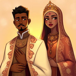 An illustration art piece featuring a brown man clad in stunning holy garments rich with detail and ornate designs, reflecting spirituality and tradition